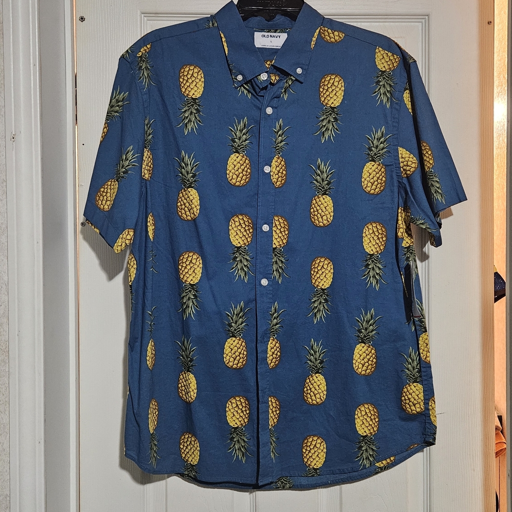 Old Navy Men's Blue Shirt with Pineapple Print